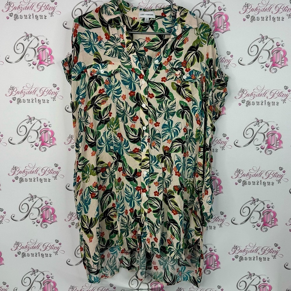 Lost + Wander dress buttons jungle leaves Tropical Leaf Button Down Shirt